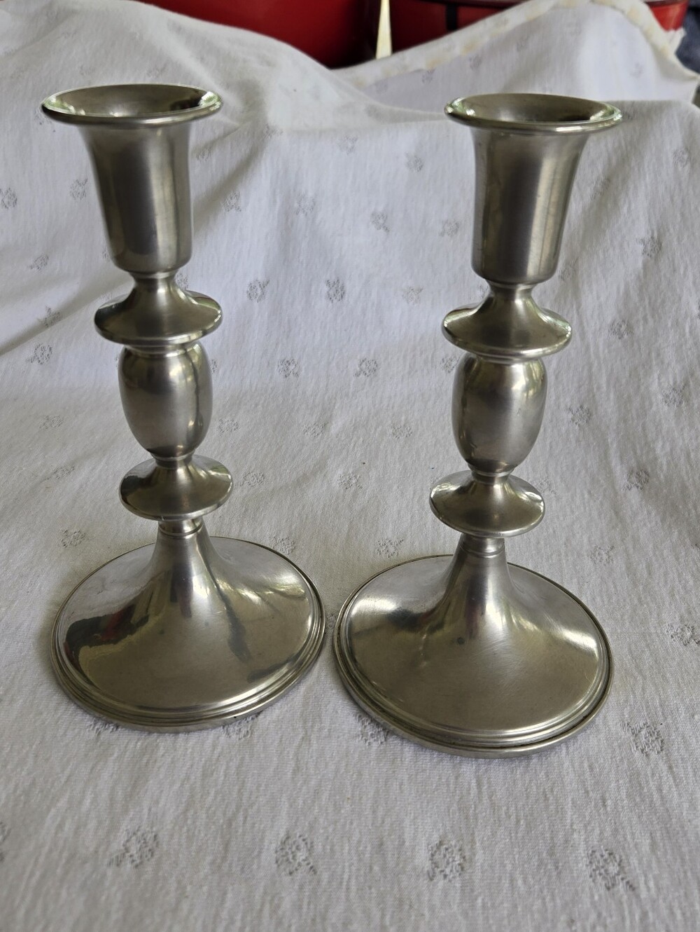 Vintage Empire Pewter Weighted #834 Candlesticks Pair 7" Silver Tone